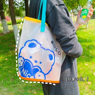 Cartoon cute ins wind bear tote bag girl heart transparent PVC handbag light and large capacity handbag