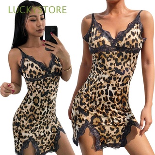 LUCKYSTORE Nuevo Camison Sexy Ropa de dormir Leopard Print lenceria Mujeres Babydoll Hot Eyelash Lace Sexy ropa interior de encaje