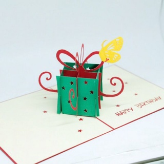 Tarjetas de cumpleaños caja de regalo cinta verde cinta roja HBD tarjetas de felicitación cumpleaños tarjetas de felicitación 3D tarjetas de regalo 3D