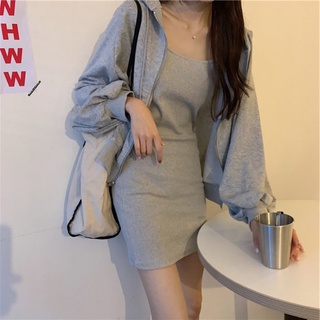 {ready stock} nueva moda liguero vestido de las mujeres traje coreano casual suéter de dos piezas conjunto (1)