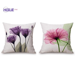 2pcs 45x45Cm ern Ink Painting Flower Flax Throw Pillow Case Waist Cushion Cover - Pink + Green & Purple