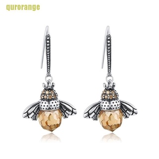 qurorange Fashion Queen Bee Crystal Drop Dangle Earrings Animal Hook Earring Women Jewelry BXCS