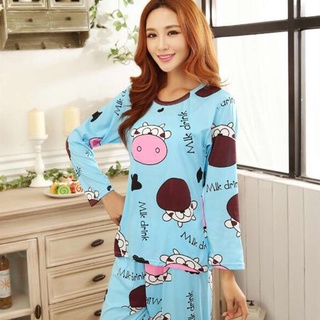 ❤De dibujos animados de impresión pijamas de manga larga camisón primavera otoño pijama conjuntos dulce suelto camisón