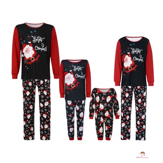 Xzq7-matching Family navidad pijamas, Casual manga larga Santa impresión Tops + pantalones conjunto