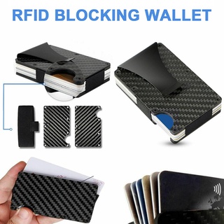 enjoycomm RFID multifuncional fibra de carbono antirrobo titular de la tarjeta de crédito Clip bolsa caso