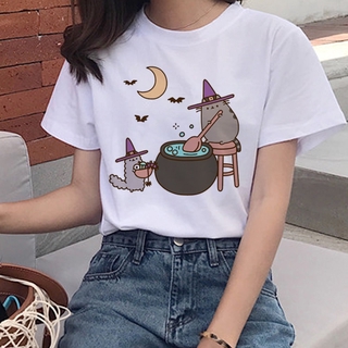 Kawaii Pusheen Gato Camisetas Mujeres Harajuku Ullzang Divertido T-shirt 90s De Dibujos Animados Impresión Camiseta Gráfica Estilo Coreano Top Femeninas