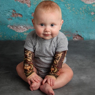 ╭trendywill╮Newborn Baby Boy Tattoo Printed Long Sleeve Patchwork Romper Autumn Bodysuit