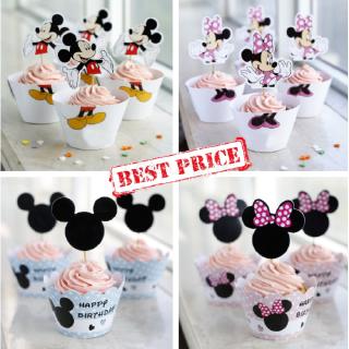minnie mouse - envolturas de papel para cupcakes y adornos para niños, fiesta de cumpleaños, 24 pzs