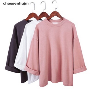 [cheesenhujm] mujer moda oversize tee blusa suelta liso 3/4 manga simple casual camiseta [cheesenhujm]
