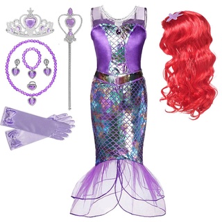 Niña princesa sirenita Ariel vestido de los niños de Halloween disfraz de lujo de los niños carnaval fiesta de cumpleaños ropa de verano
