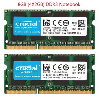 Memoria RAM crucial DDR3 1pza 2pza 4GB 1066 1333 1600mhz PC3-12800S 1.5V memoria RAM SODIMM Para Laptop