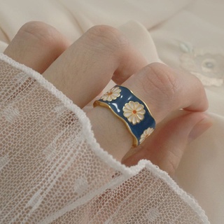 fa pequeños anillos de margarita epoxi gota aceite abierto anillo elegante temperamento accesorios