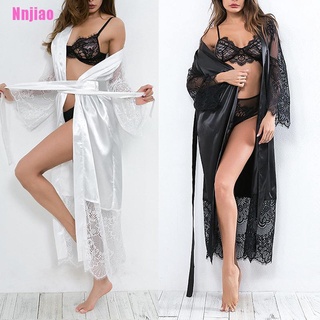 <Nnjiao> pijamas de seda de encaje de mujer albornoz de satén camisón ropa de dormir batas de dama de honor (1)