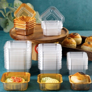 liquan - bandeja para tartas de luna, 100 unidades, caja de embalaje, galletas desechables, plástico individual, soporte para tartas, multicolor