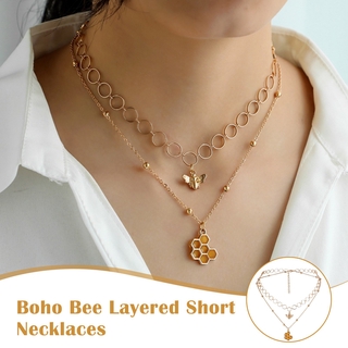 Boho abeja capas collares cortos oro panales colgante collar con cuentas collares cadena para mujeres y niñas