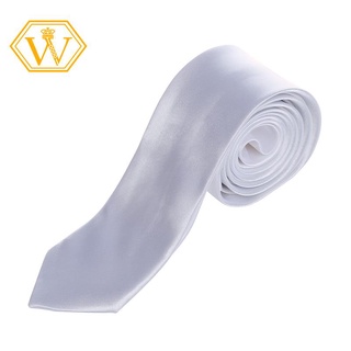 Uni Casual Corbata Delgada Cuello Estrecho-Blanco Sólido