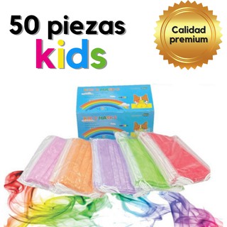 50 Cubrebocas infantil para niños Tricapa Termosellado Mascarilla Tapabocas Plisado kids