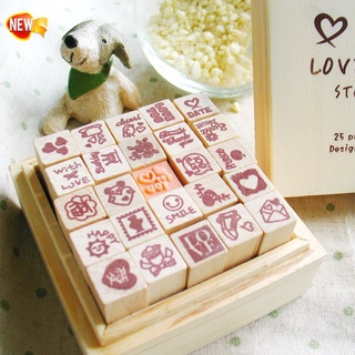 25 Pcs/ Set Cute Wooden Rubber Stamp Set DIY Rubber Stamps for Kids Decor Diary Scrapbooking Gift