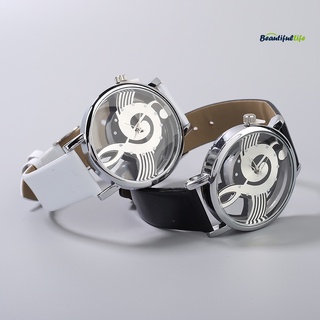 beautifullife reloj de pulsera de cuarzo con correa de cuero sintético hueco para notas musicales Unisex