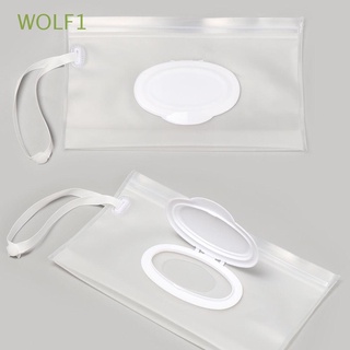 wolf1 ecológico servilleta bolsa de almacenamiento fácil de llevar caso de protección toallitas húmedas bolsa de clamshell caja reutilizable limpieza snap correa cosmética contenedor