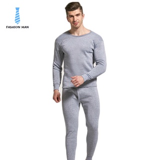 Men Seamless Elastic Warm Velvet Inner Wear Thermals Underwear Pajama Set for Home