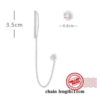 Fashion Silver Crystal Tassel Earrings Ear Clip Cuff Woman Stud Chain Jewelry N2L0