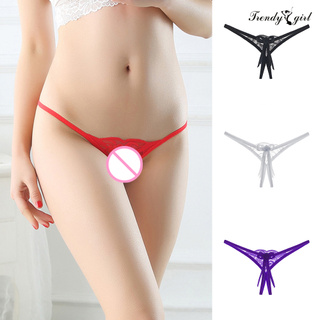 T.E Sexy Women Bow See-through Lace G-String Crotchless Low Rise Elastic Underwear