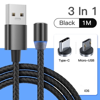 3 en 1 magnético micro type-c enchufe cable de cargador para iphone tipo c android cable de carga rápida tipo c micro cabeza de carga para huawei / android phone (1)