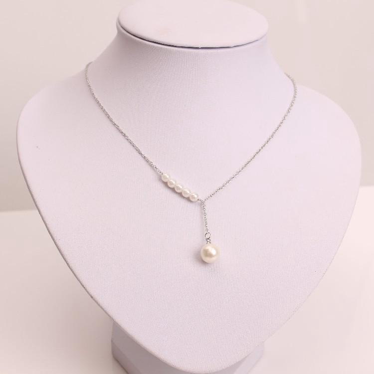 Accesorios mujer perla colgante collar dulce en forma de Y Simple temperamento corto collar de cadena de clavícula