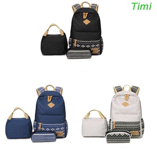Timi 3pcs mochila escolar lona portátil Daypack mochila mochila bolsa de almuerzo bolsa de almuerzo conjunto para niñas adolescentes