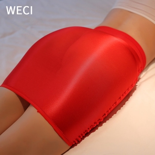 [Disponible En Inventario] Mini Faldas Sexy WECI Para Mujer/Ropa Interior De Seda De Hielo Brillante/Transparente/Conformación Micro Falda