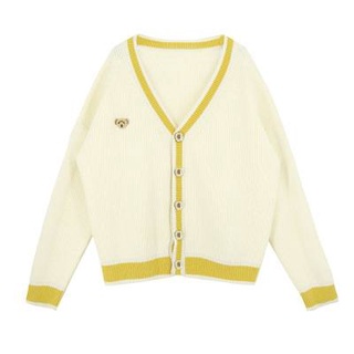 Knitwear V-neck Long Sleeve Sweater Bear Yellow Embroidery Loose Cardigan For Women Cute Korean Fashion Banners