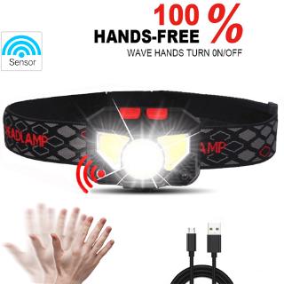 800lums manos libres LED faros delanteros Sensor de movimiento lámpara de cabeza LED faro antorcha batería incorporada