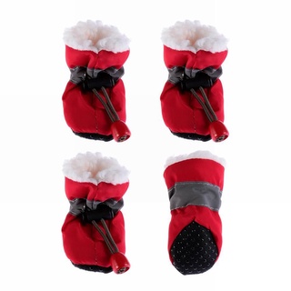 TODO1 4pcs With Velvet Warm Dog Shoes Thick Rain Snow Boots Pet Shoes Small Cats Winter Waterproof Anti-slip Puppy Socks Footwear/Multicolor (6)
