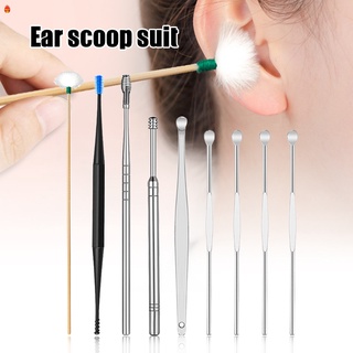 kit de limpiador de oídos de acero inoxidable earpick removedor de cera de curette pluma oreja pick limpiador de oídos cuchara espiral herramienta de limpieza de oídos