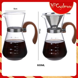 1pc Heat Resistant 600ml Pour Over Coffee Maker with Filter Funnel Manual Coffee Brewer Anti-Scald Hand Brewing Coffee