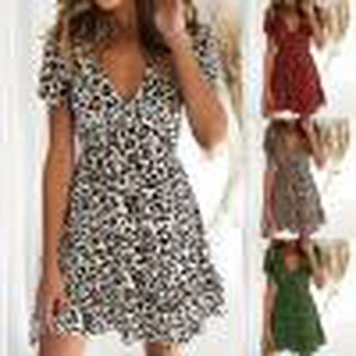 Jacksnyyqx Womens Leopard Print Mini Dress Ladies Sexy Wrap Dress Clubwear Party Dress
