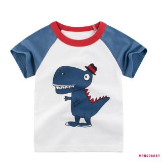 mg -camiseta de niños pequeños, verano de manga corta de dibujos animados lindo patrón de dinosaurio traje, patchwork suelto cuello redondo jersey top
