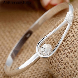 [Alittlesearch] nueva joyería de moda chapado en plata Simple círculo flor rosa brazalete brazalete MY (5)