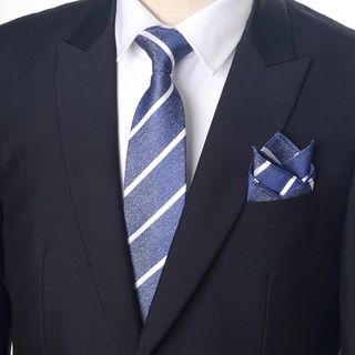Azul y blanco rayas corbata de los hombres ropa formal 8 cm estilo coreano estrecho 6 cm novia boda pajarita bolsillo cuadrado