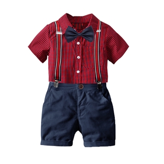 caballero vestido de moda masculino ropa de bebé pantalones de verano rojo a cuadros camisa caballero traje