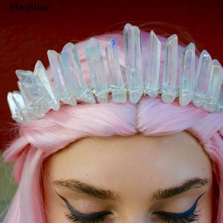 [Maolihu] diadema de oro rosa con punta de cuarzo corona Tiara para mujer corona de cristal