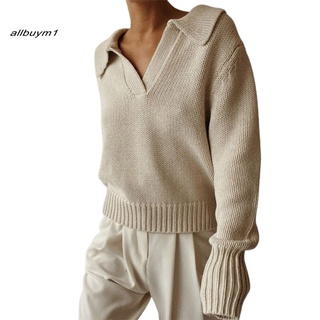 (Allbuy) Autumn Winter Autumn Sweater V Neck Long Sleeve Knitted Pullover Knitted for Daily Wear (3)