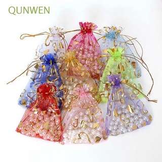 qunwen 50 bolsas de organza para fiestas, bolsas de regalo, bolsas de embalaje, pequeñas joyas de caramelo, diseño de corazones, 9 x 12 cm, decoración de boda