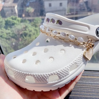 Love Doble Cadena crocs Moda Decoración De Zapatos Diamante Metal Perla DIY-Accesorios (8)