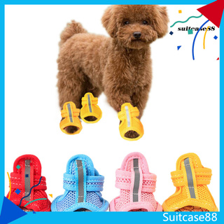 [SC] 4 piezas zapatos para mascotas de Color sólido antideslizante suela de goma sandalias de perro zapatos para exteriores (1)