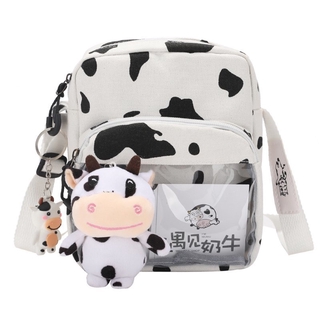 [YR] bolso de lona estudiante con lindo patrón de vaca (5)