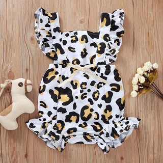 ╭trendywill╮Newborn Infant Baby Girl Summer Leopard Ruffle Romper Jumpsuit One Piece Outfits