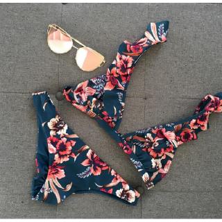 dos piezas de las señoras floral push-up sujetador con volantes vendaje bikini traje de triángulo traje de baño ropa de playa
