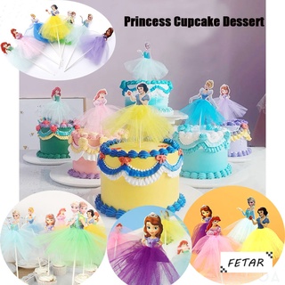 Princess Birthday Cake Topper Cartoon Princess Card with Dress Topper Cupcake Dessert Decor Birthday Party Supplies Fetar